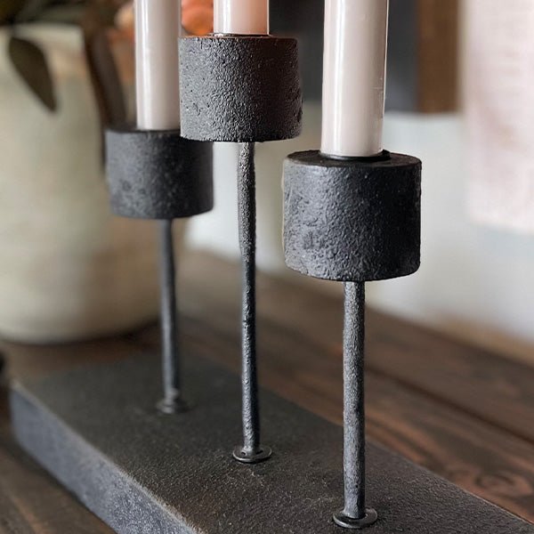Distressed Black Metal Candle Holder - themonogram manor 
