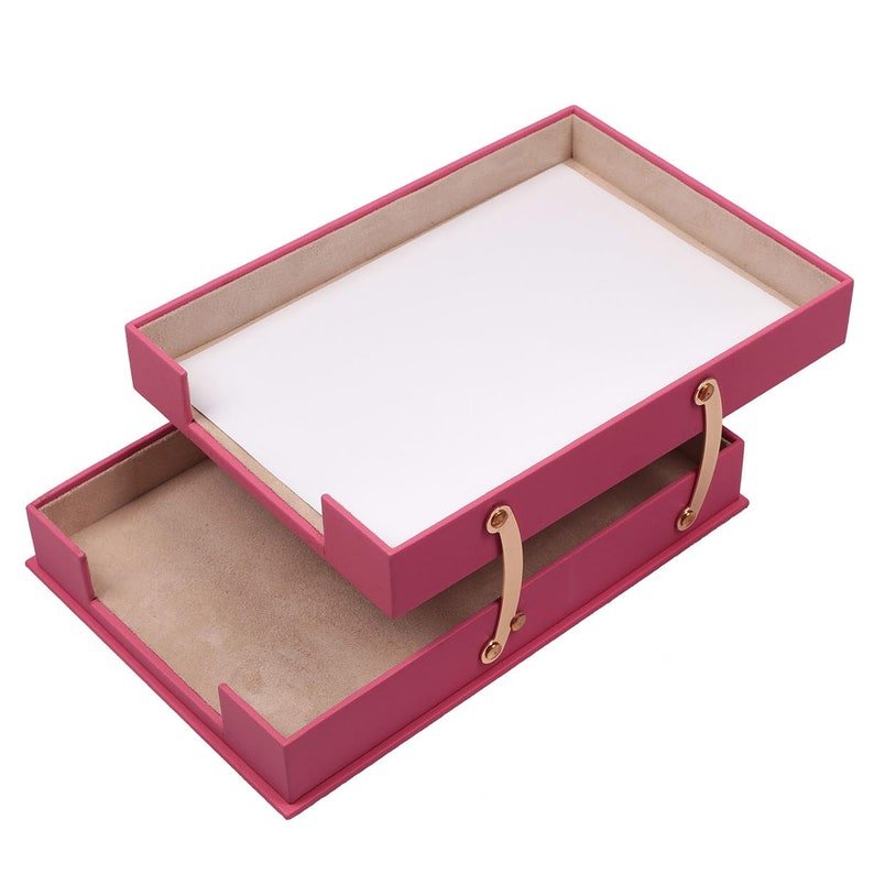MOOG Leather Desk Set - Double Document Tray - Pink - 10 PCS - themonogram manor 