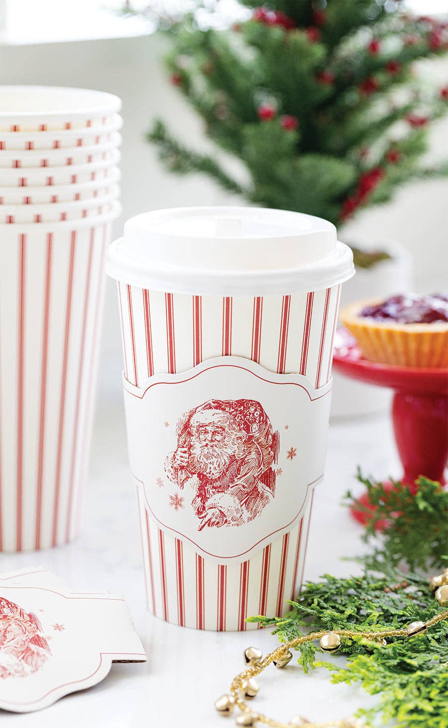 PLTG641 - Vintage Santa Stripe To Go Cups - themonogram manor 