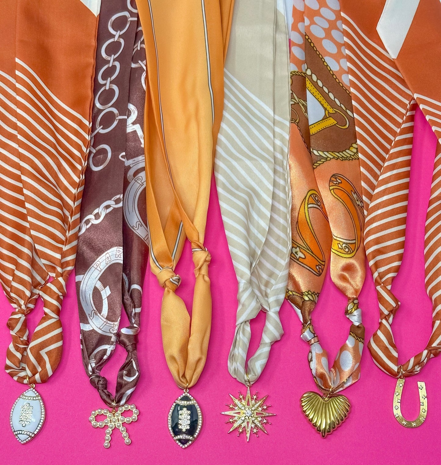 Game Day Scarf Charm Necklace - Orange, White and Brown - themonogram manor 