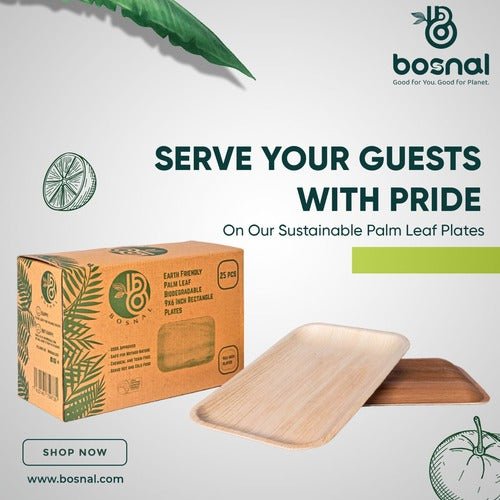 Bosnal - Palm Leaf Biodegradable Plates, 9 x 6 inch Rectangle - themonogram manor 
