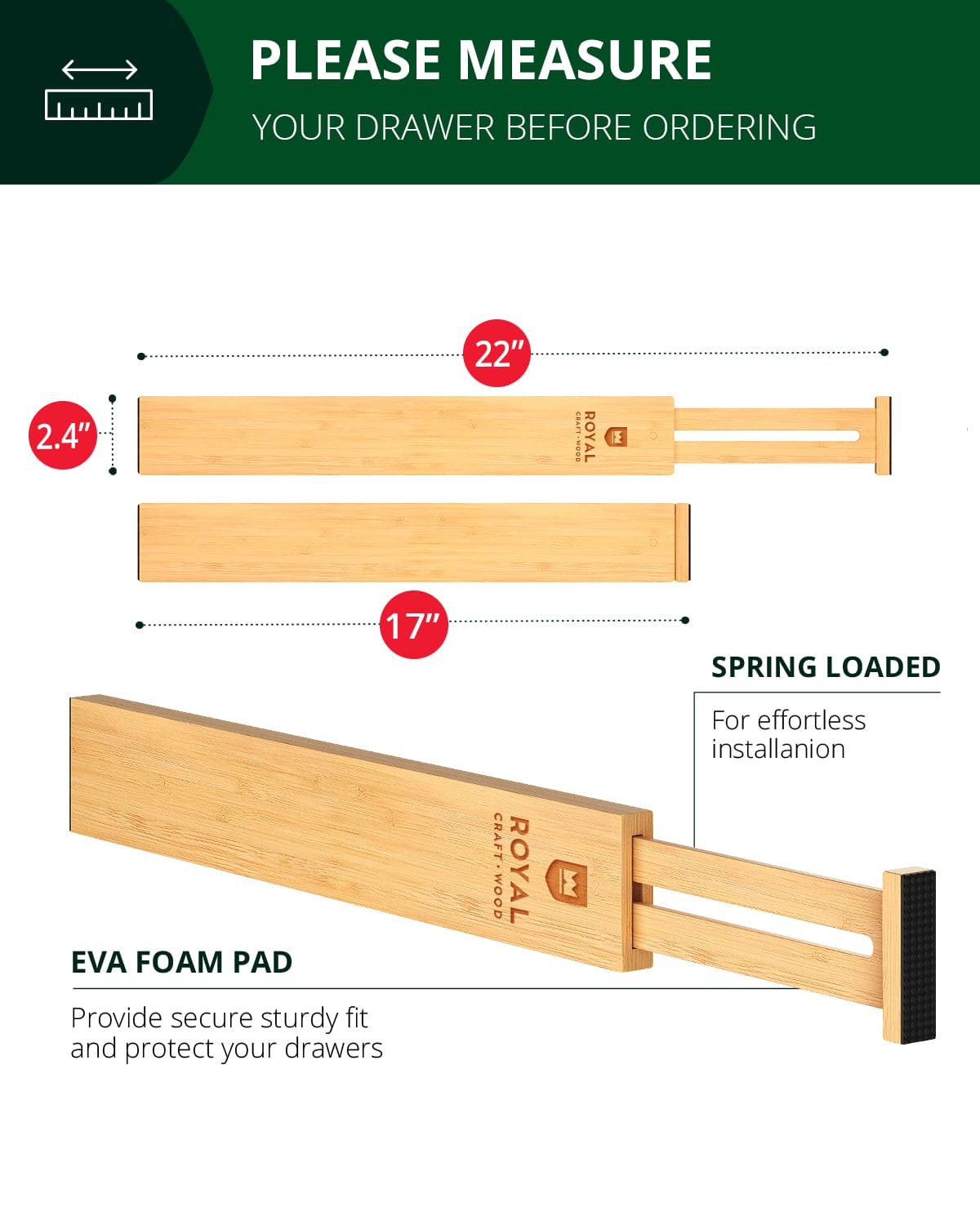 Drawer Dividers 22”, Natural - themonogram manor 