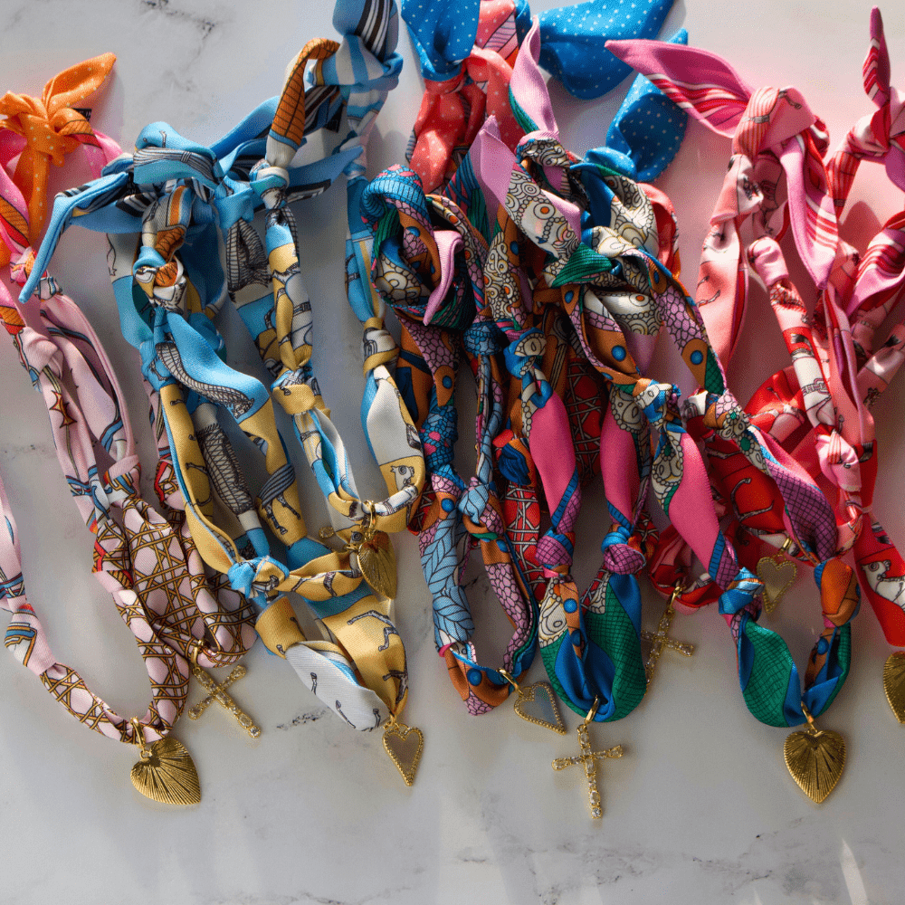 Scarf Necklace ~ Pink Horse Pattern - themonogram manor 