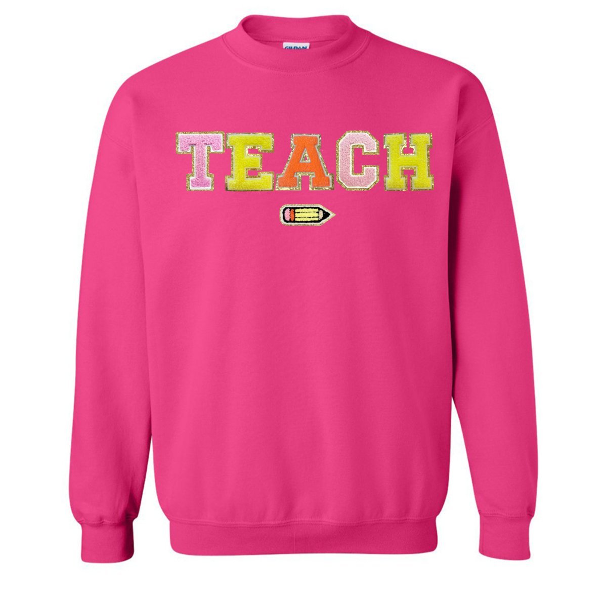 Teach Pencil Letter Patch Crewneck Sweatshirt - themonogram manor 