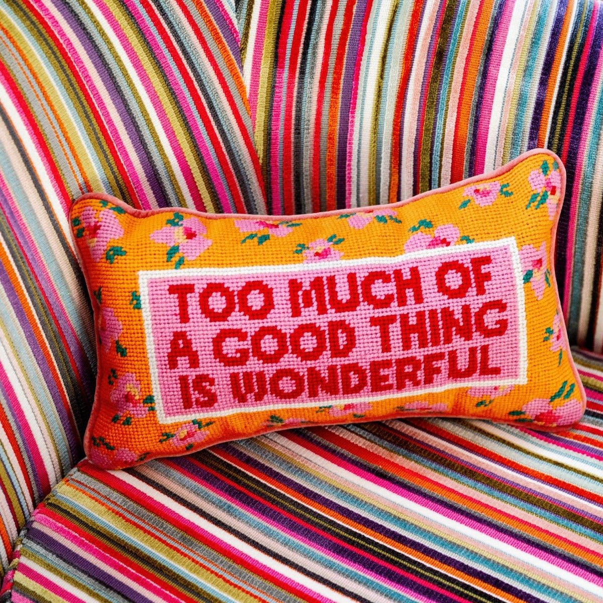 Too Much Needlepoint Pillow - themonogram manor 
