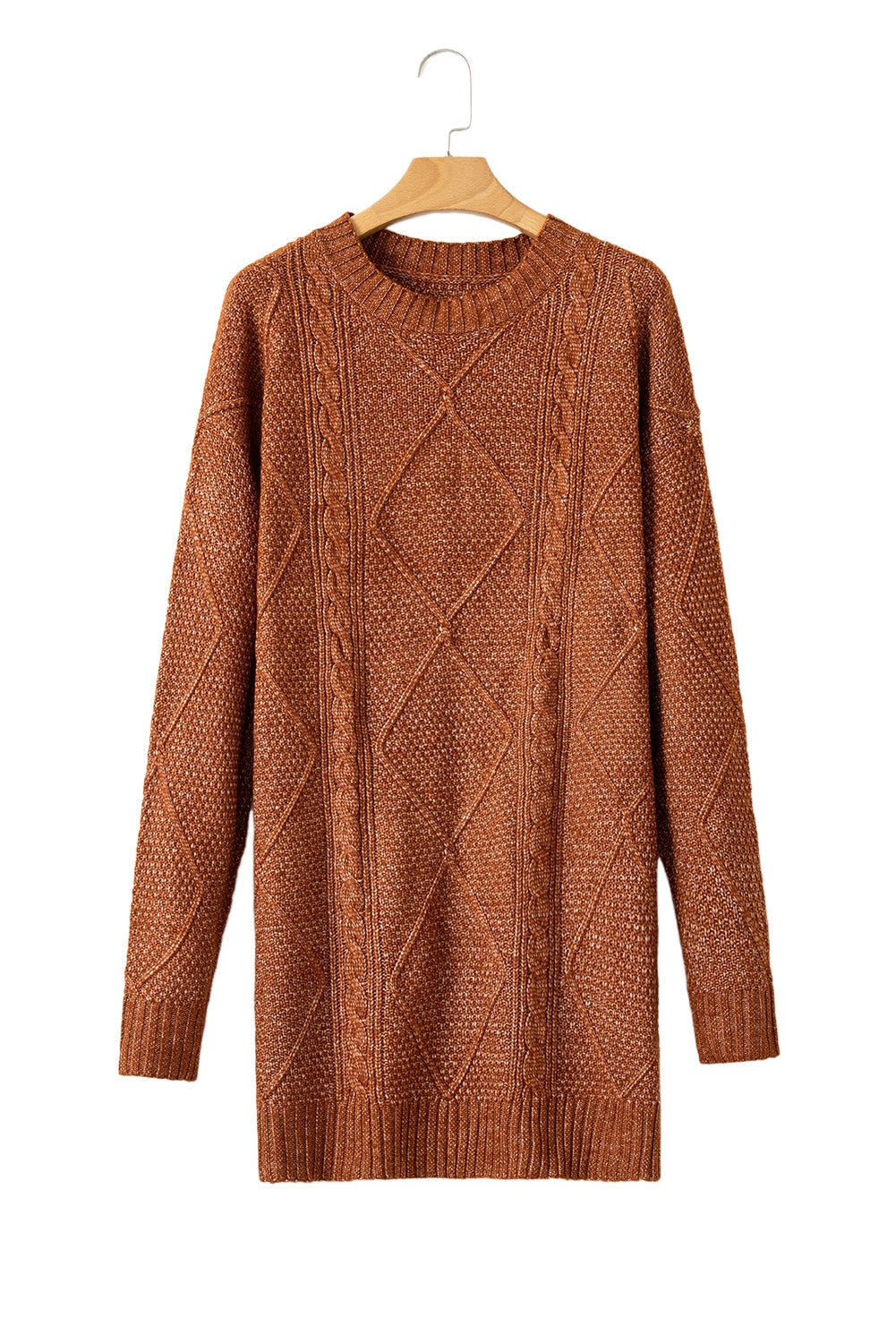 Cable Knit Sweater Dress in Coffee - themonogram manor 