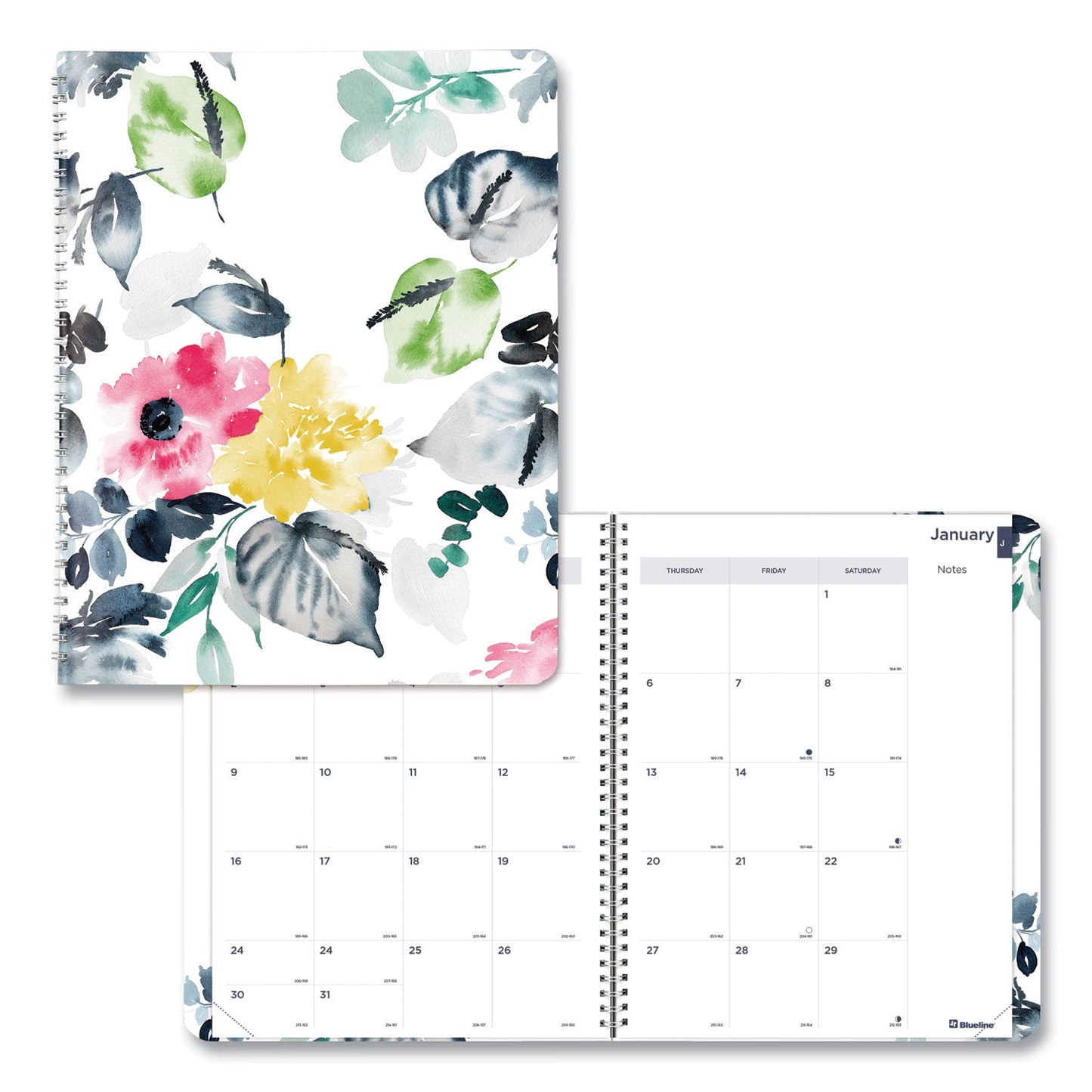 Blueline Monthly 14 - Month Planner, Floral Watercolor Artwork, 11 x 8.5, Multicolor Cover, 14 - Month (Dec to Jan): 2022 to 2024 - themonogram manor 