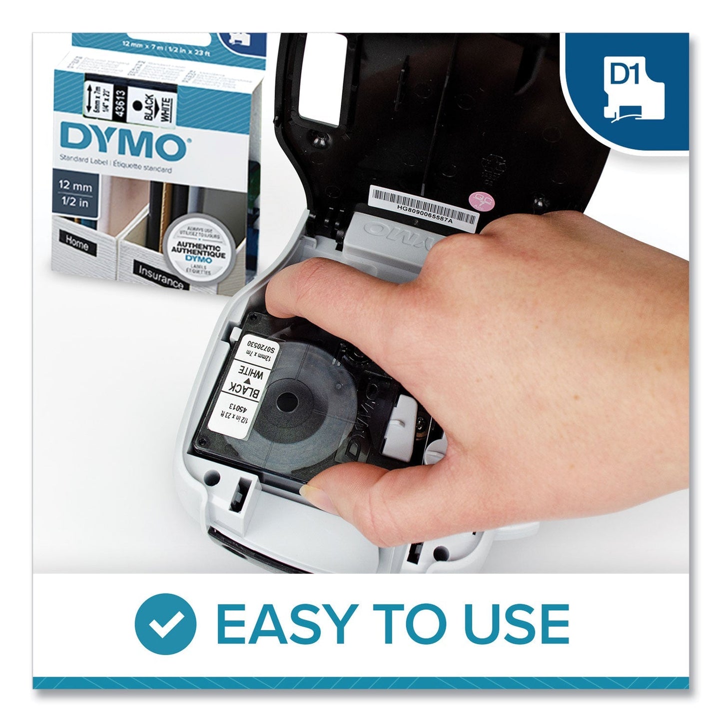 DYMO D1 High - Performance Polyester Removable Label Tape, 0.75" x 23 ft, Black on White - themonogram manor 
