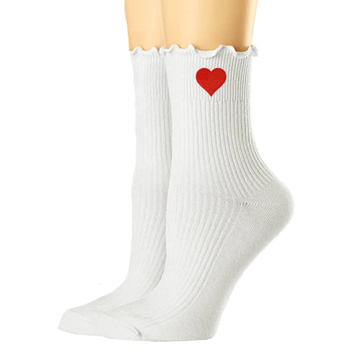 Embroidered Heart Ruffle Socks - themonogram manor 