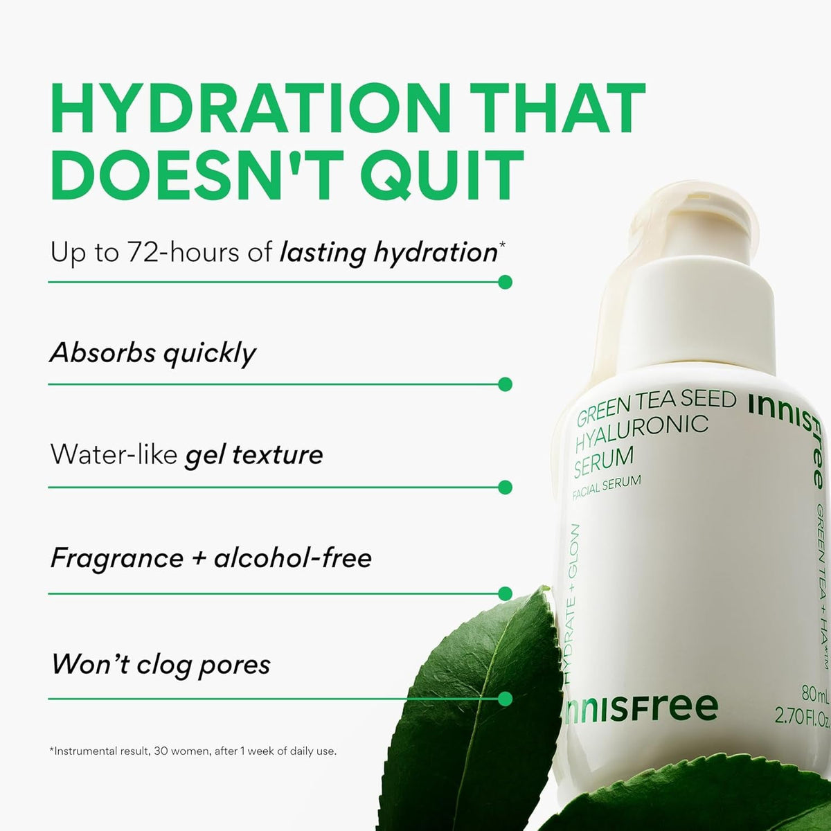Innisfree Green Tea Seed Hyaluronic Serum with Panthenol and Niacinamide, Korean Face Serum for Hydration and Glow - themonogram manor 