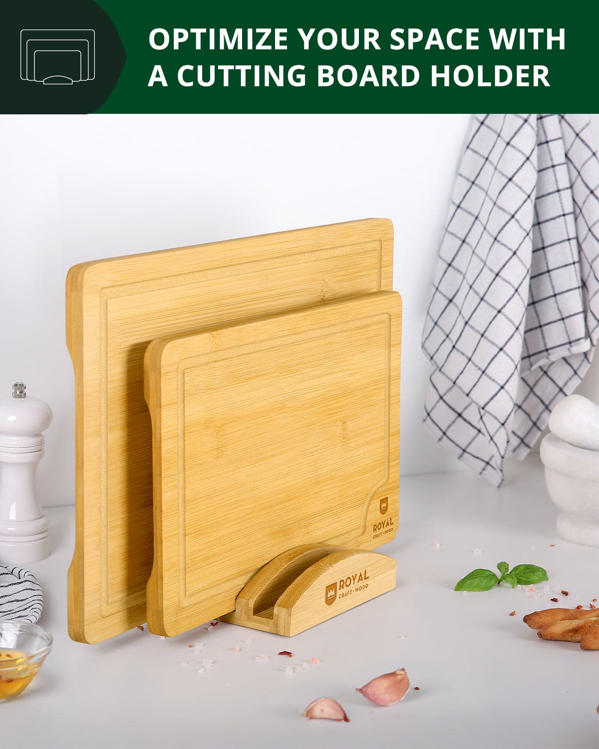 Cutting Board Stand with 3 Slots, Natural - themonogram manor 