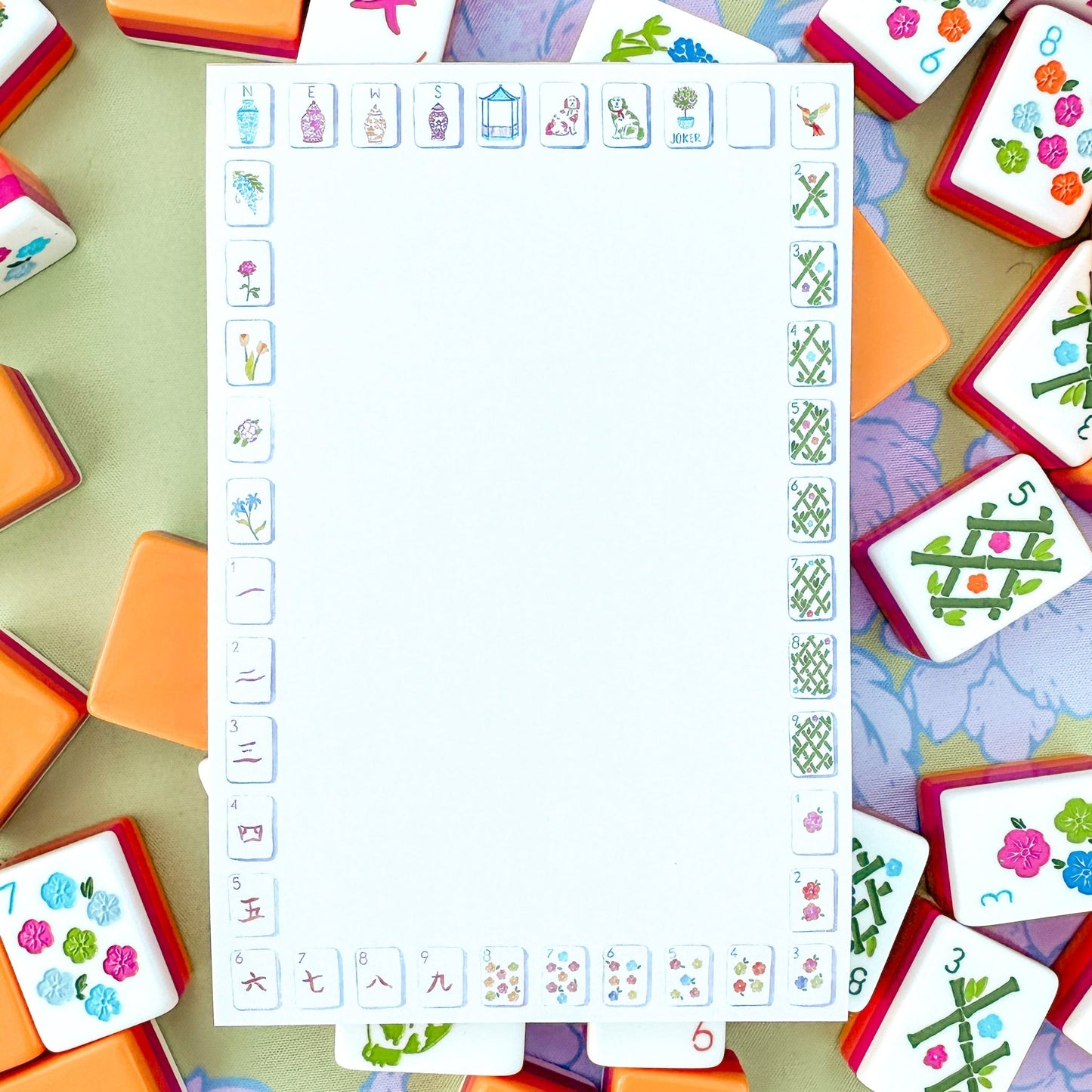 Sunset Mahjong Tiles Border Notepad - themonogram manor 