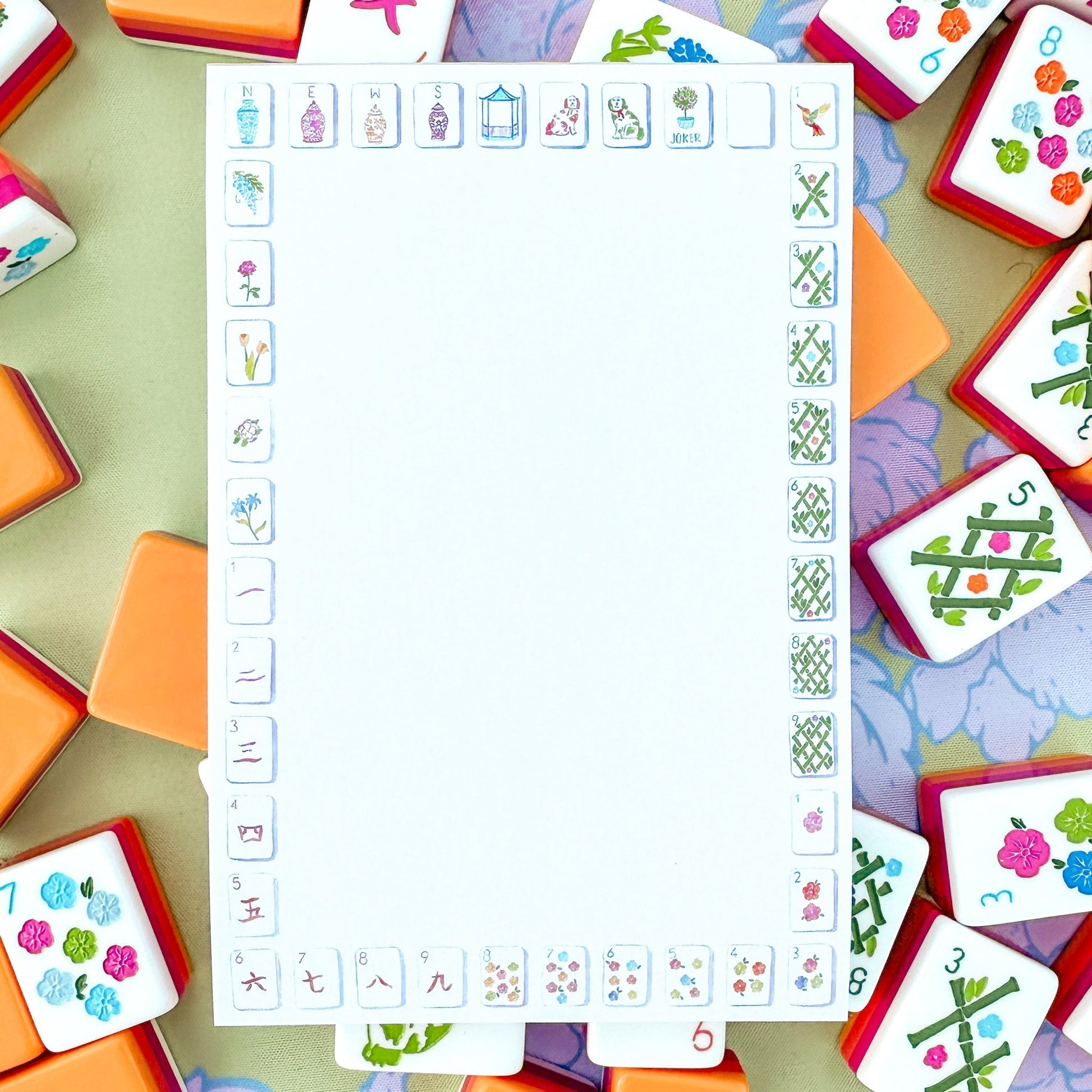 Sunset Mahjong Tiles Border Notepad - themonogram manor 