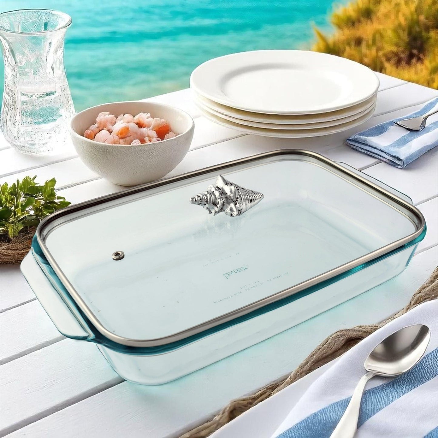 Shell Lid with Pyrex 3 quart Baking Dish - themonogram manor 