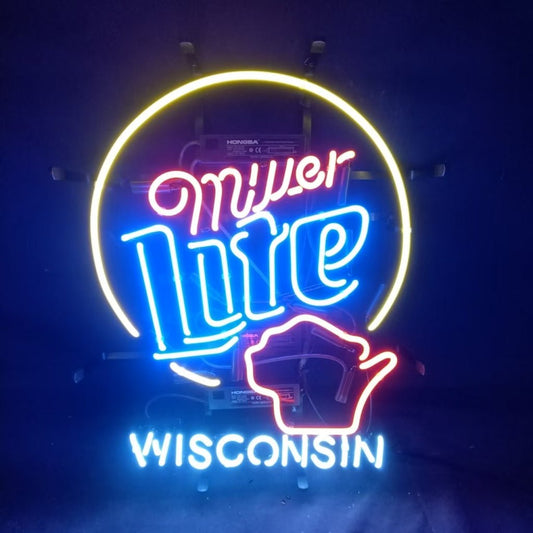 Miller Lite &Wisconsin State Neon Signs - themonogram manor 