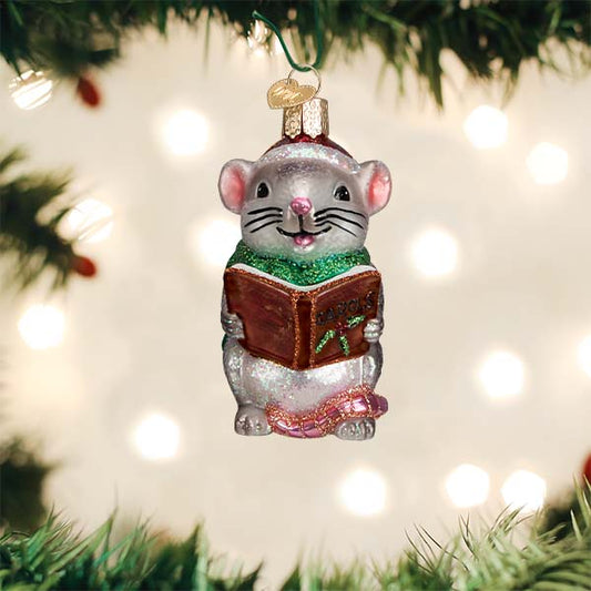 Grey Caroling Mouse Ornament - themonogram manor 