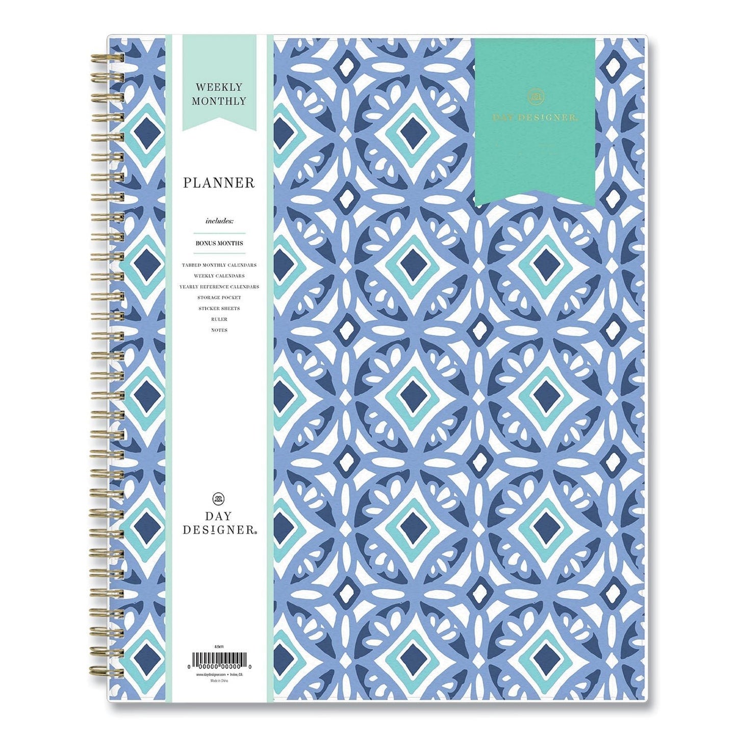 Blue Sky Day Designer Tile Weekly/Monthly Planner, Tile Artwork, 11 x 8.5, Blue/White Cover, 12 - Month (Jan to Dec): 2023 - themonogram manor 