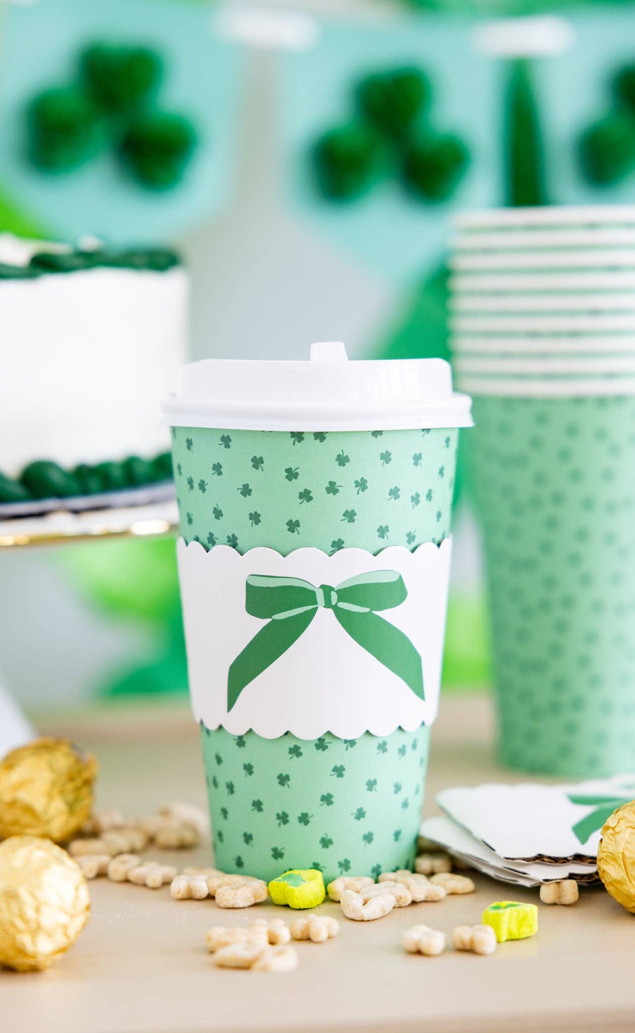 PLTG1727 - Shamrocks & Bows To Go Cups (8 ct) - themonogram manor 