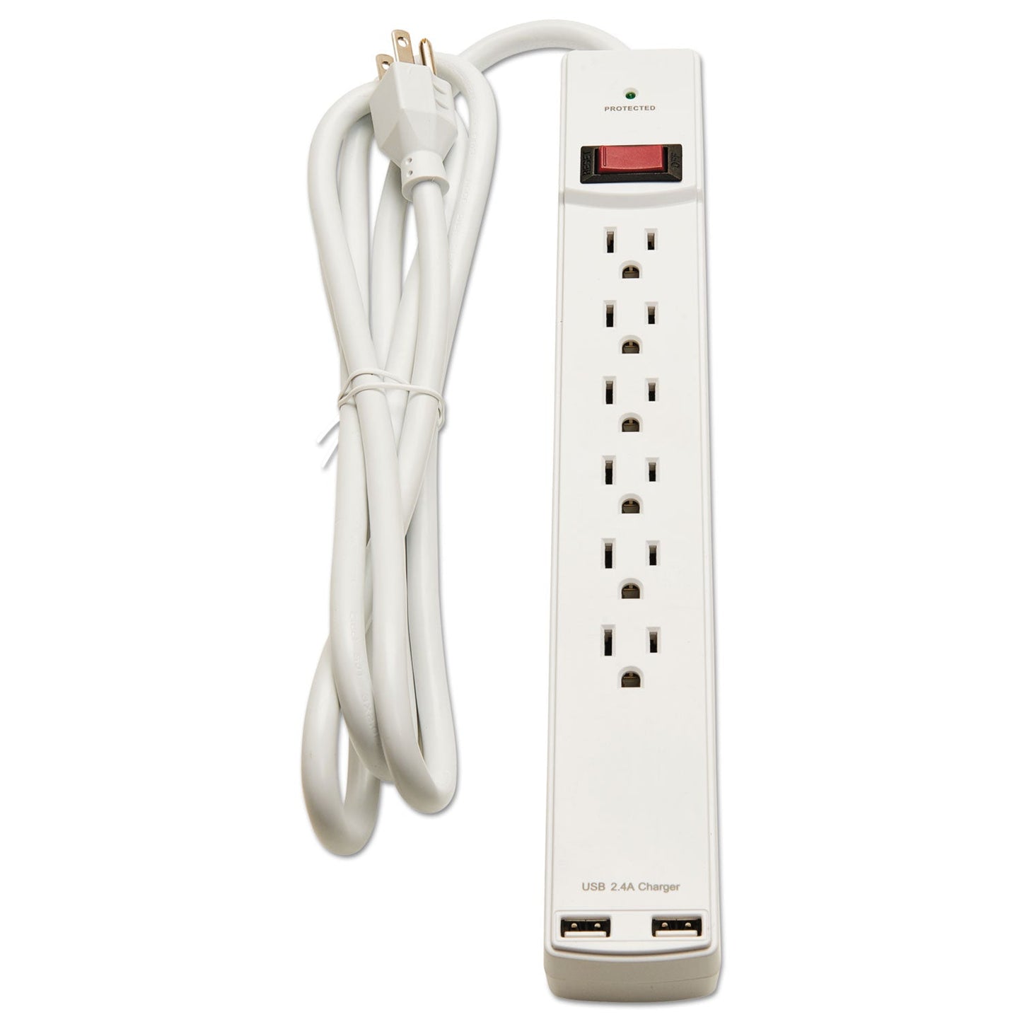 Innovera Surge Protector, 6 AC Outlets/2 USB Ports, 6 ft Cord, 1,080 J, White - themonogram manor 
