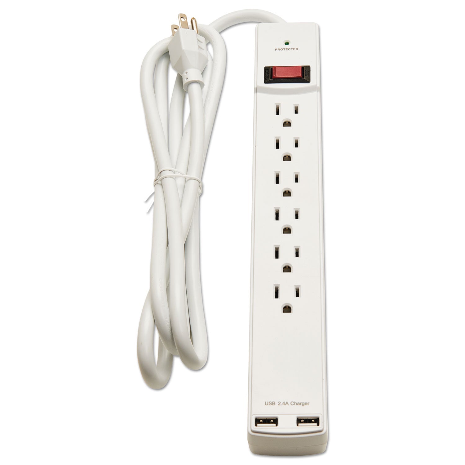 Innovera Surge Protector, 6 AC Outlets/2 USB Ports, 6 ft Cord, 1,080 J, White - themonogram manor 