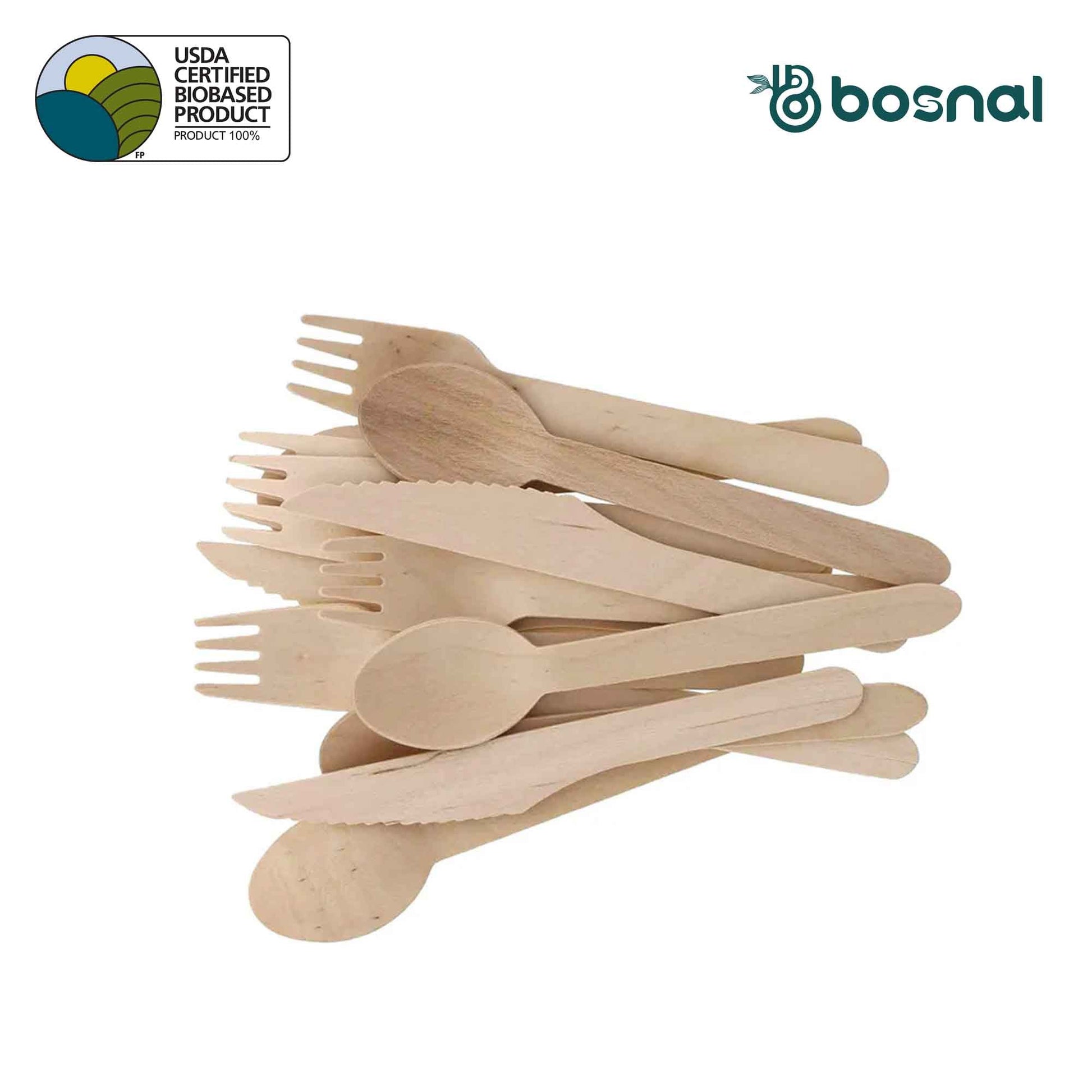 Bosnal – Wooden Disposable Cutlery Set, 6.5 inch, 100 Pcs - themonogram manor 