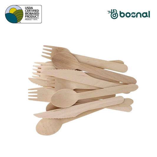 Bosnal – Wooden Disposable Cutlery Set, 6.5 inch, 100 Pcs - themonogram manor 