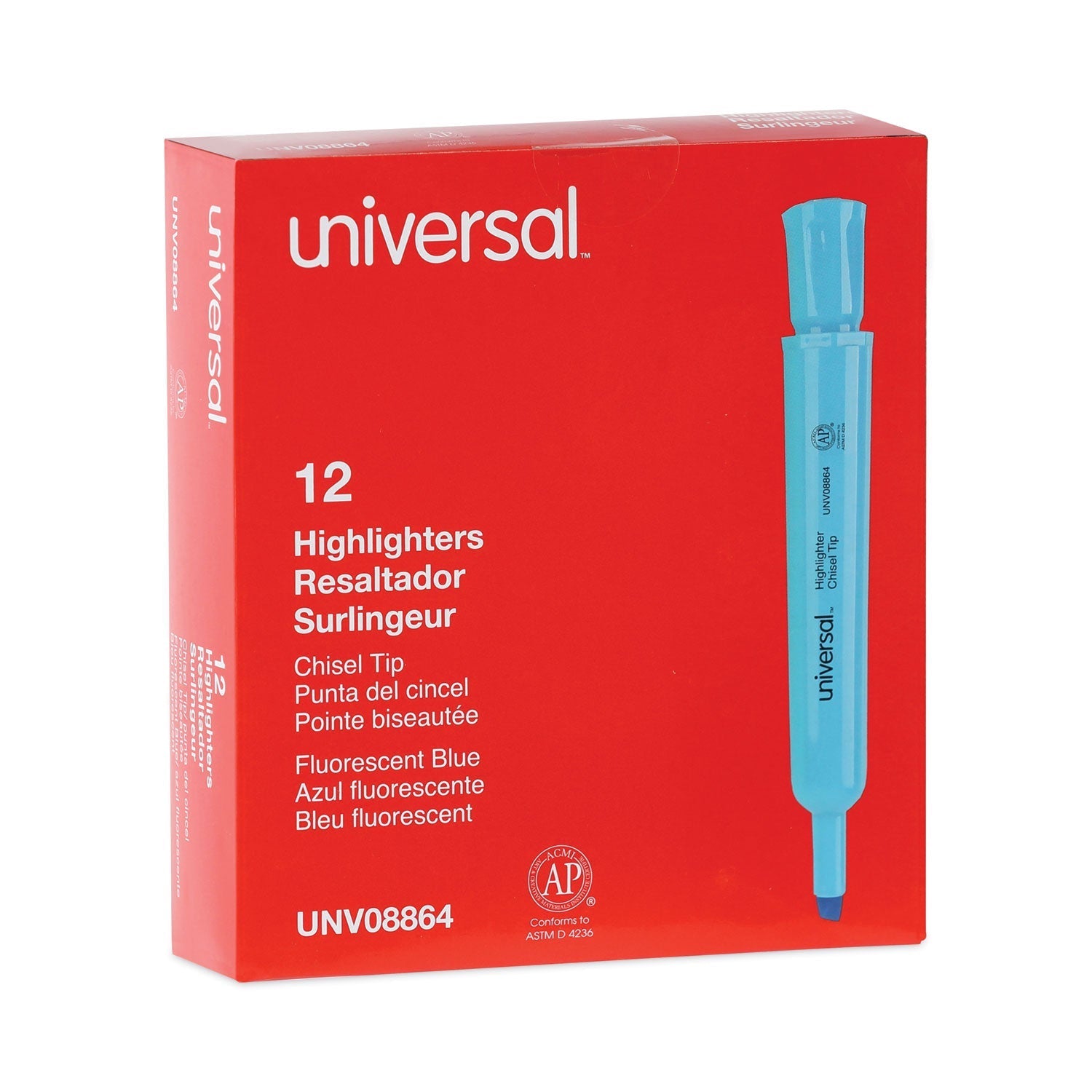 Universal Desk Highlighters, Fluorescent Blue Ink, Chisel Tip, Blue Barrel, Dozen - themonogram manor 