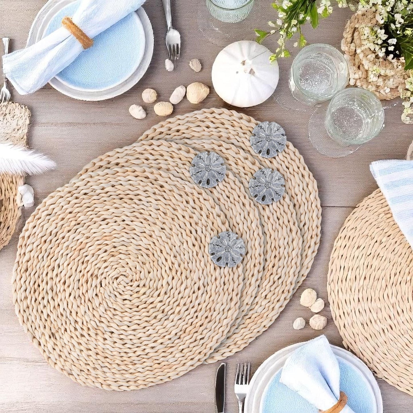 Sand Dollar Twisted Seagrass Placemats - set of 4 - themonogram manor 