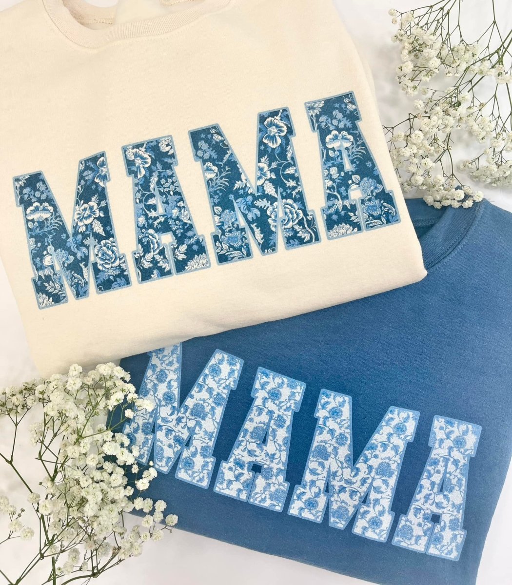 'Blue & White Chinoiserie 'Mama' Crewneck Sweatshirt - themonogram manor 