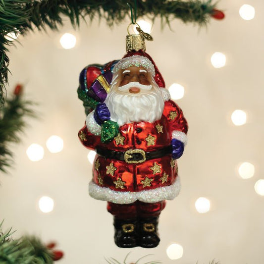 Jolly African American Santa Ornament - themonogram manor 