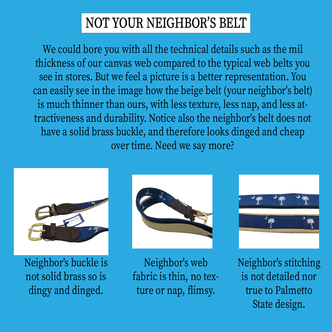 South Carolina Crescent Moon Palmetto State Flag Belt - Navy Blue - themonogram manor 