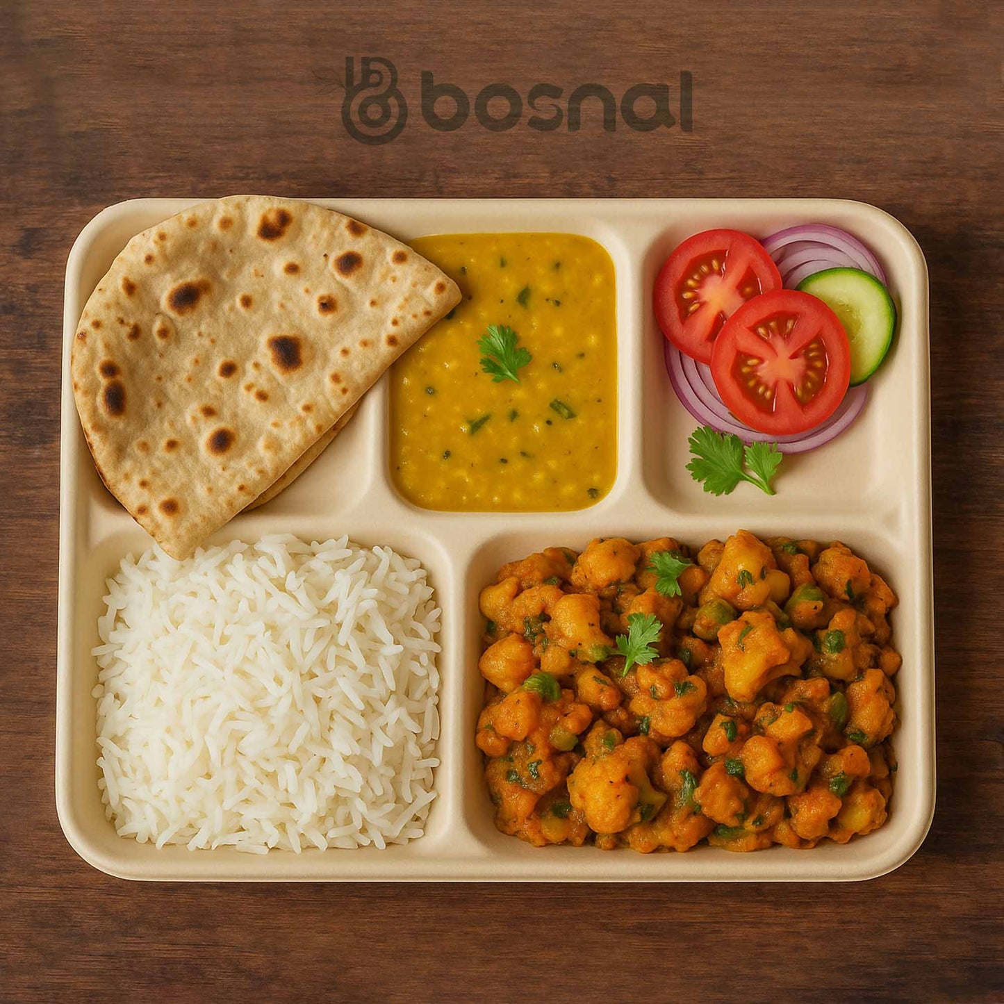 Bosnal - Sugarcane Bagasse Compostable 5 - Compartment Food Trays - Case of 16 (400 Pcs) - themonogram manor 