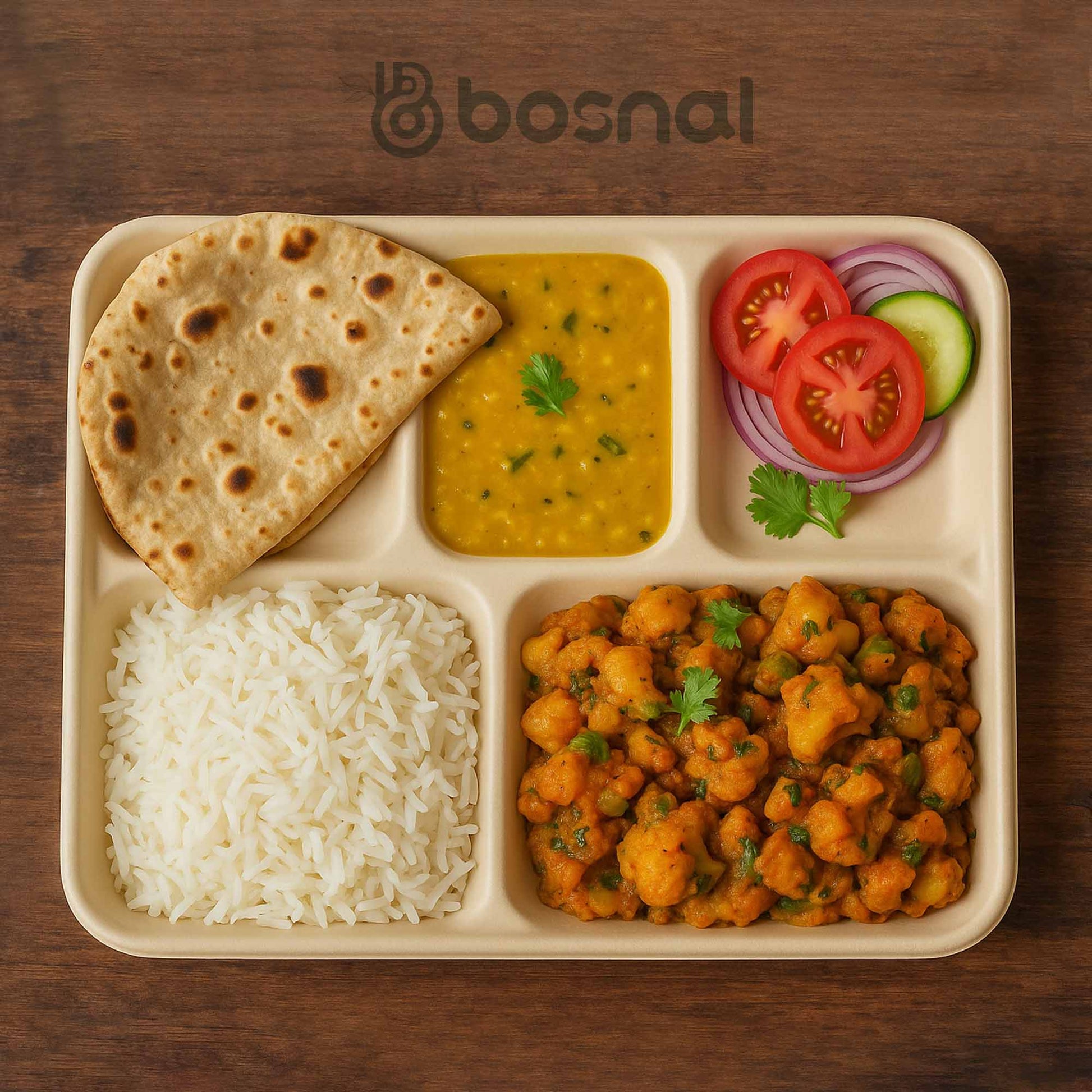 Bosnal - Sugarcane Bagasse Compostable 5 - Compartment Food Trays - Case of 16 (400 Pcs) - themonogram manor 
