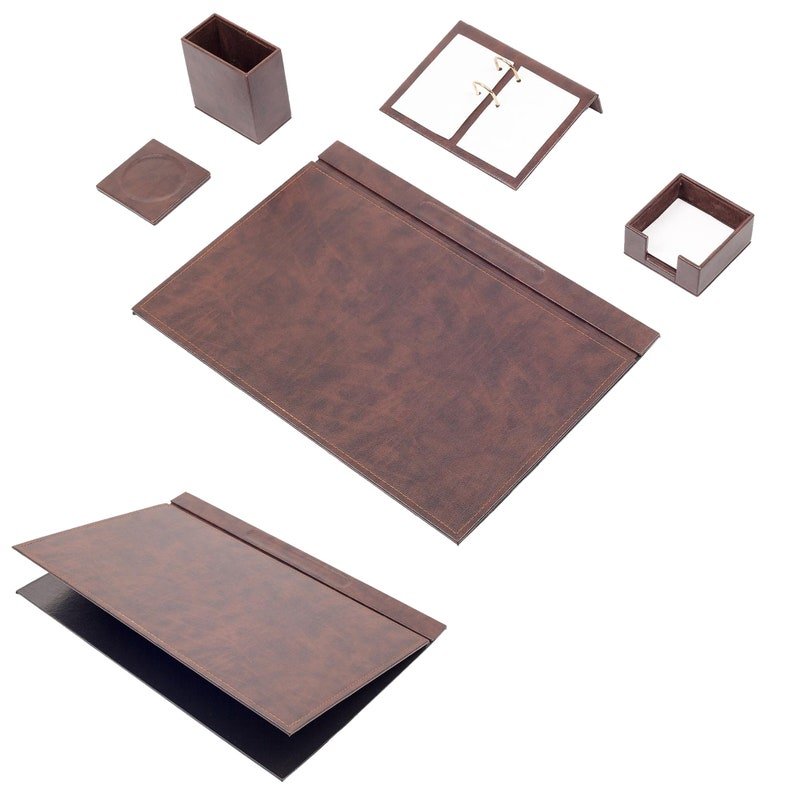 MOOG Leather Desk Set - 5 Accessories - Gray - 5 PCS - themonogram manor 