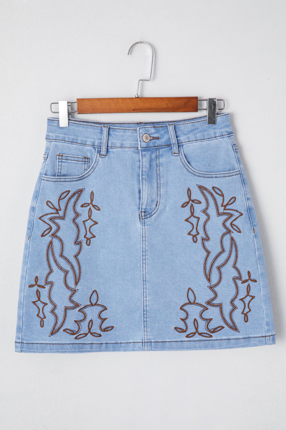 Western Embroidered Denim Mini Skirt - themonogram manor 