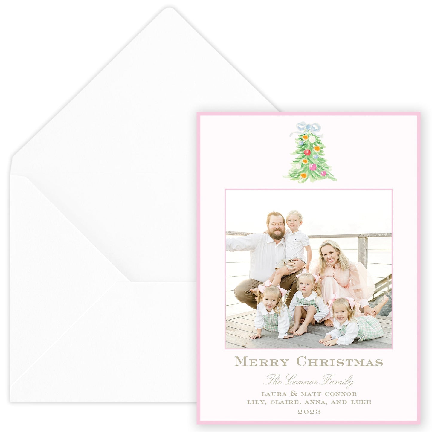 oh, christmas tree pink holiday card - themonogram manor 