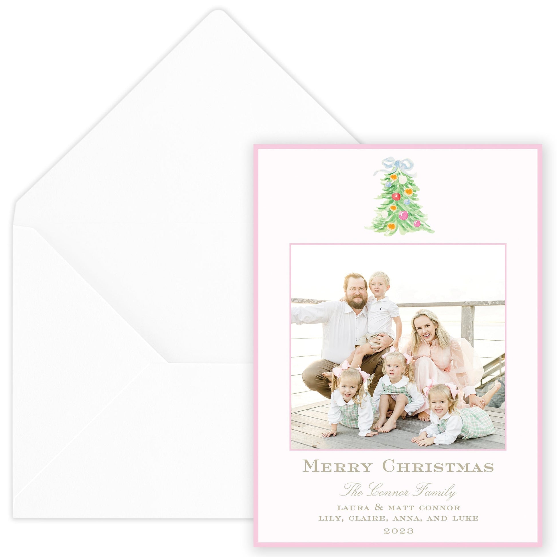 oh, christmas tree pink holiday card - themonogram manor 