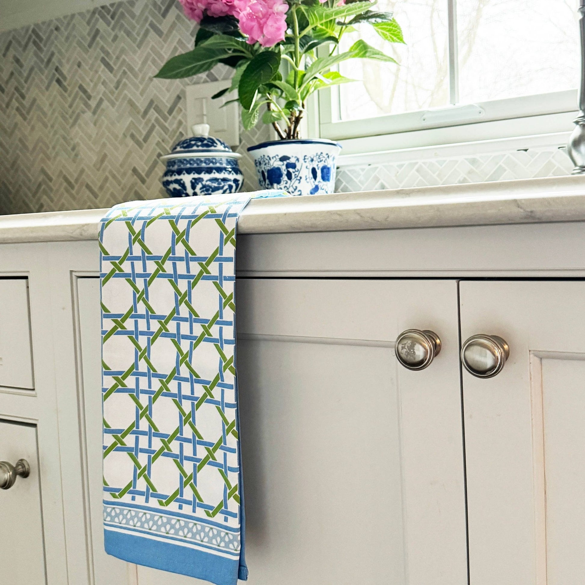 Cotton Tea Towel Blue + Green Basketweave - themonogram manor 