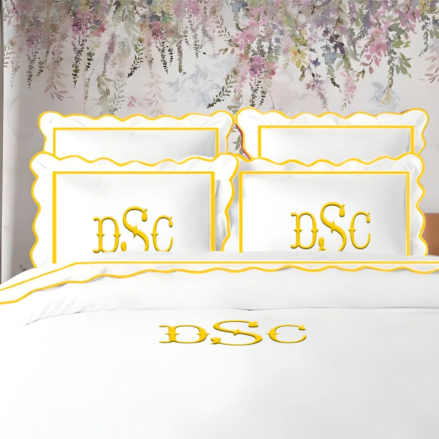 Monogram 400TC Cotton Scallop Embroidery & Border Sateen Solid Duvet Cover Set - themonogram manor 