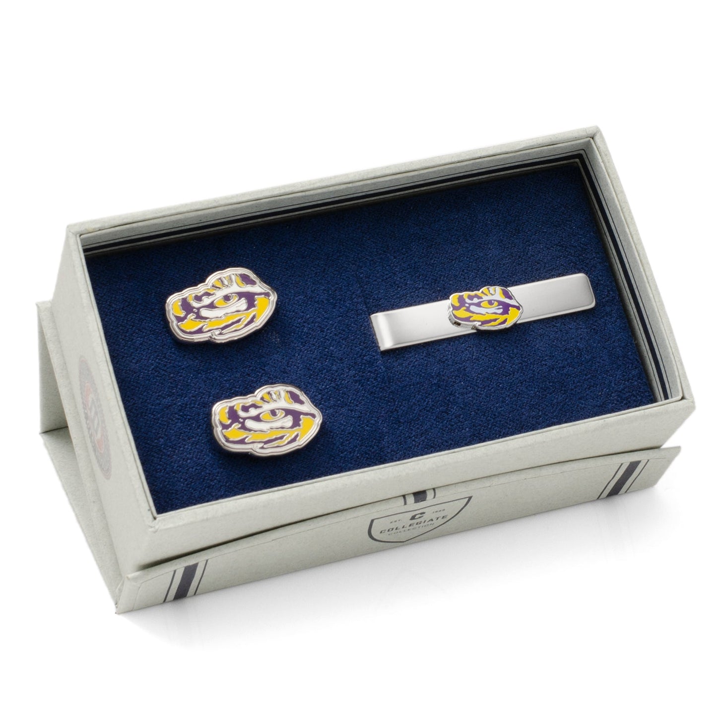 NCAA LSU Tiger's Eye Cufflinks and Tie Bar Gift Set - themonogram manor 