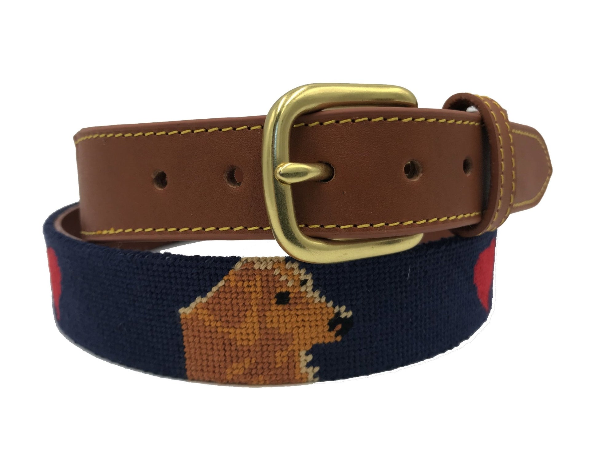 Charleston Belt Golden Dog Hand - stitched Needlepoint Belt - Kids - themonogram manor 