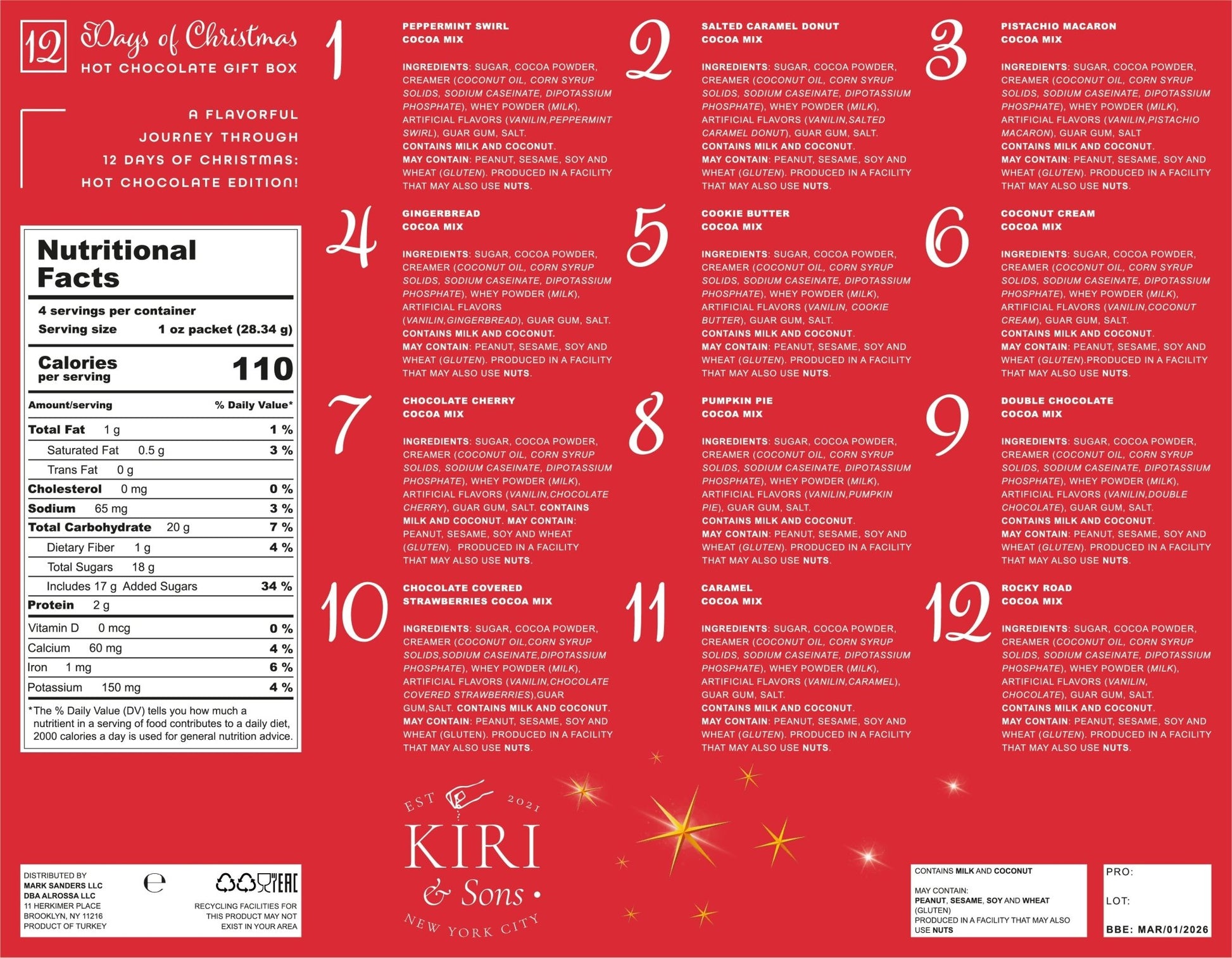 12 Days of Christmas Hot Chocolate, Giftable Food Set - themonogram manor 