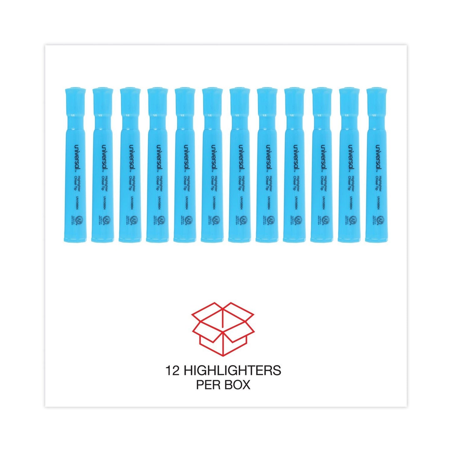 Universal Desk Highlighters, Fluorescent Blue Ink, Chisel Tip, Blue Barrel, Dozen - themonogram manor 