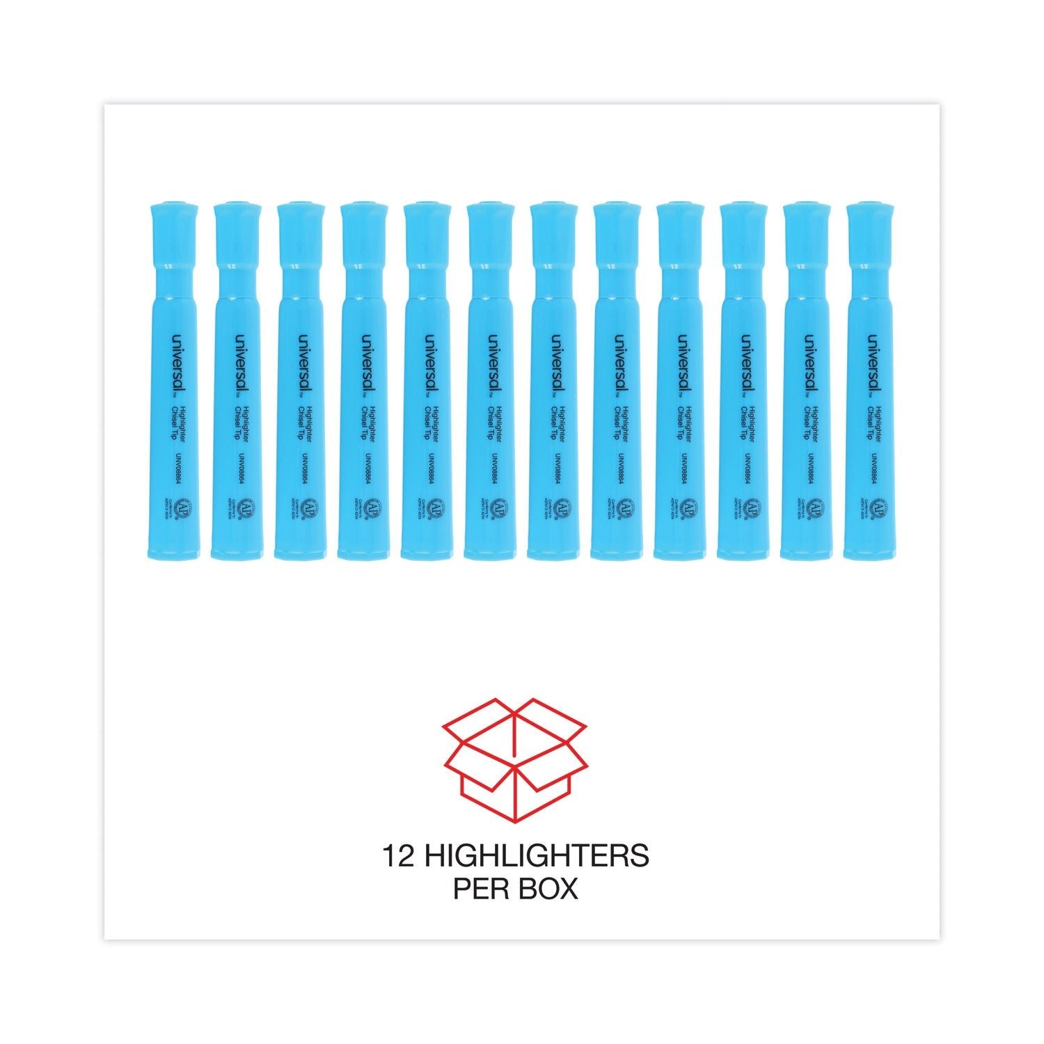 Universal Desk Highlighters, Fluorescent Blue Ink, Chisel Tip, Blue Barrel, Dozen - themonogram manor 
