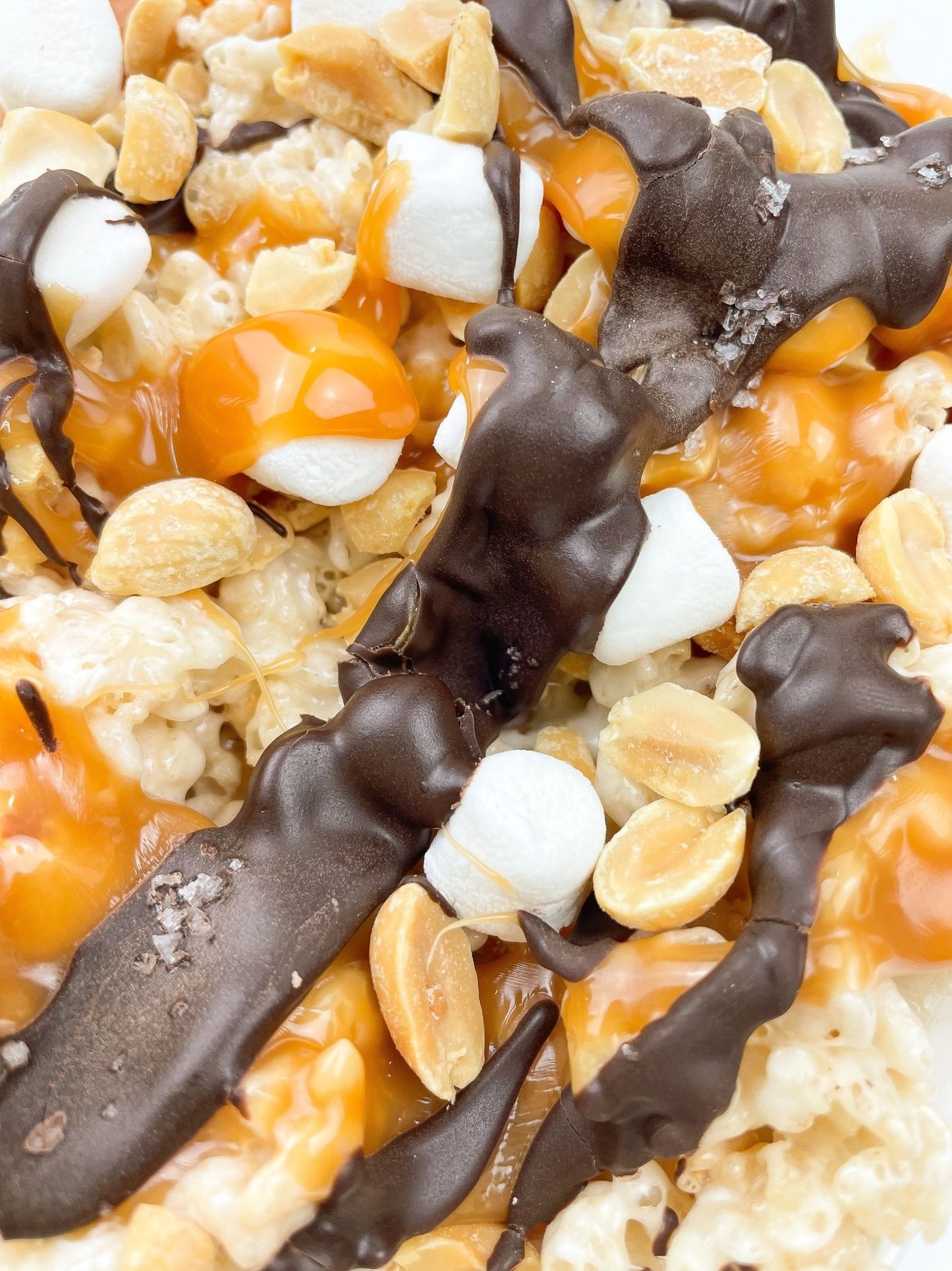 "Clusters" Original w Peanuts Dark Chocolate, Caramel, Peanuts, & Sea Salt Crispie Mix Clusters - themonogram manor 