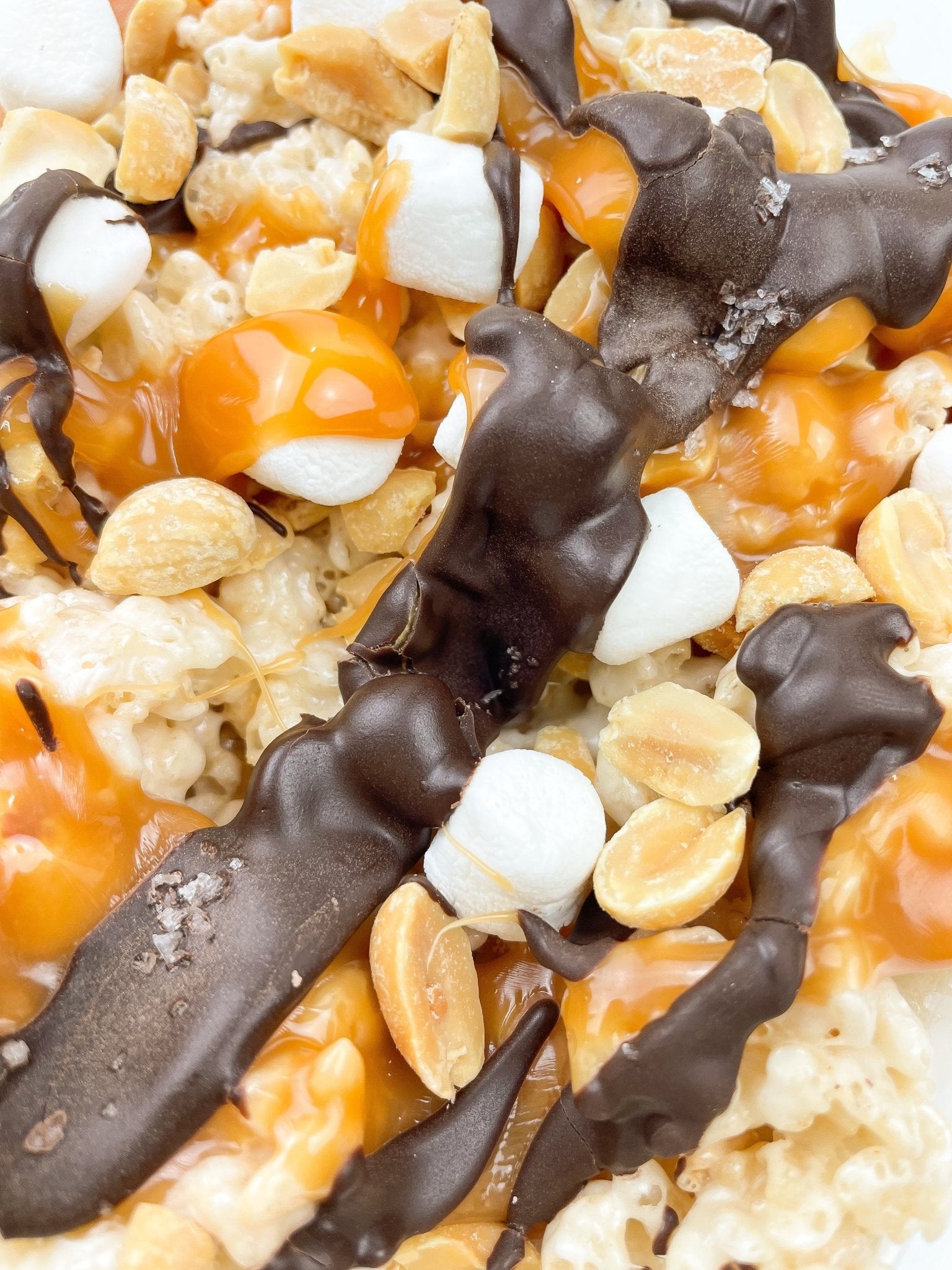 "Clusters" Original w Peanuts Dark Chocolate, Caramel, Peanuts, & Sea Salt Crispie Mix Clusters - themonogram manor 