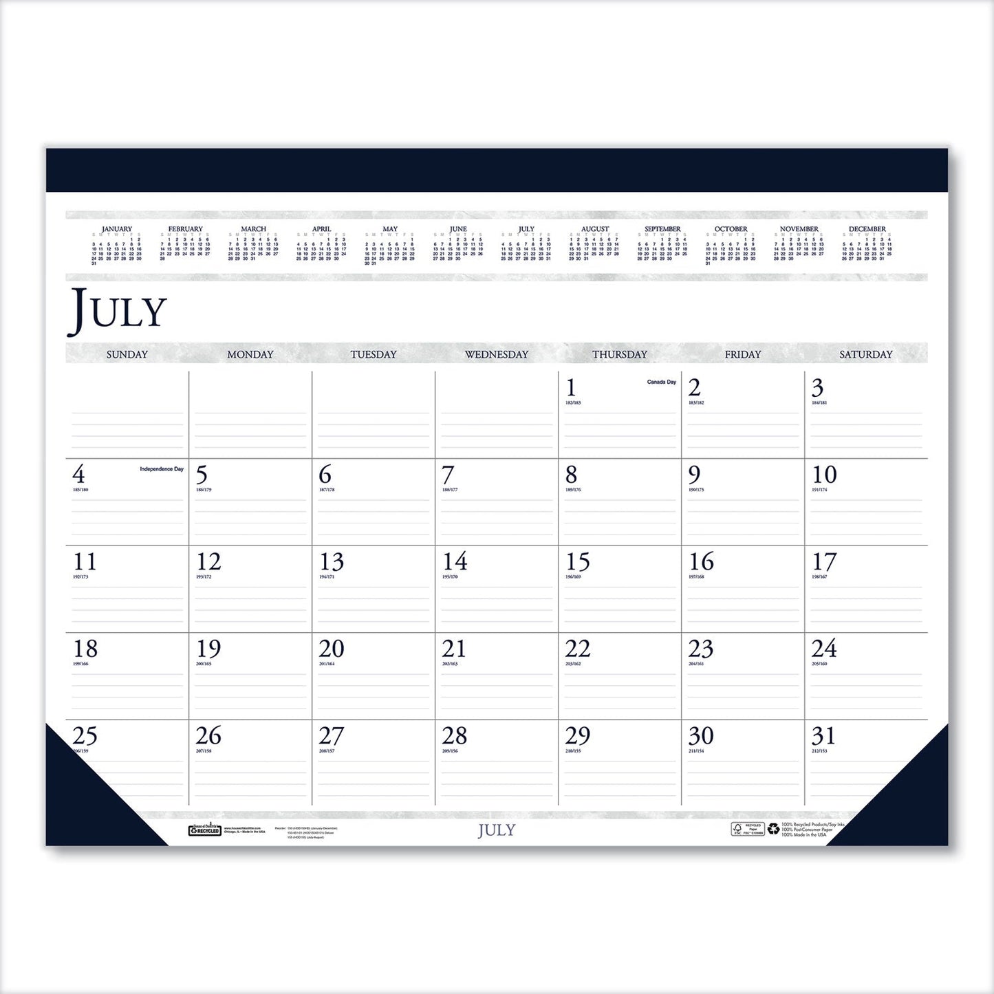House of Doolittle Recycled Academic Desk Pad Calendar, 22 x 17, White/Blue Sheets, Blue Binding/Corners, 14 - Month (July to Aug): 2022 to 2023 - themonogram manor 