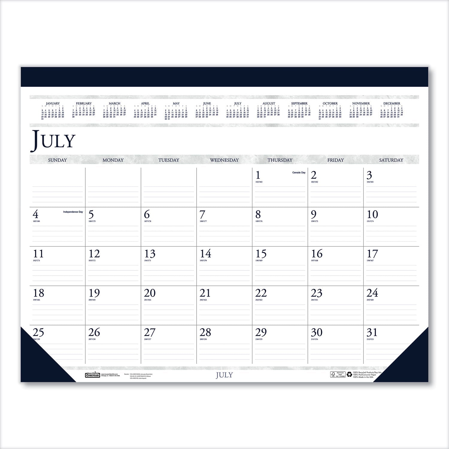 House of Doolittle Recycled Academic Desk Pad Calendar, 22 x 17, White/Blue Sheets, Blue Binding/Corners, 14 - Month (July to Aug): 2022 to 2023 - themonogram manor 