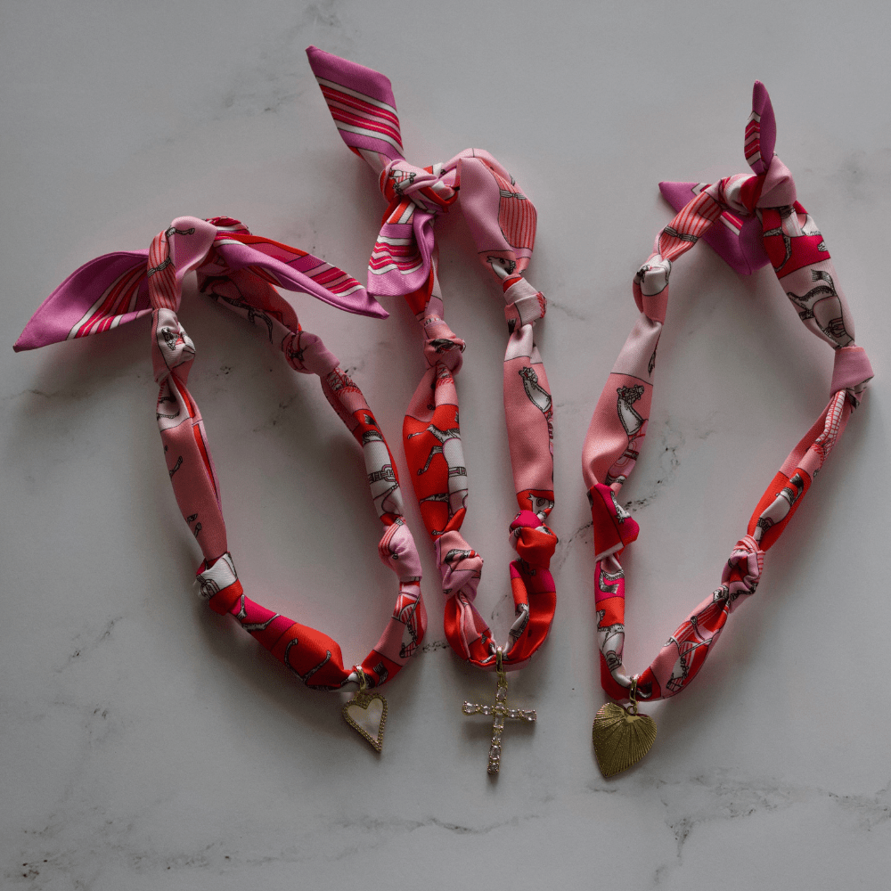 Scarf Necklace ~ Pink Horse Pattern - themonogram manor 