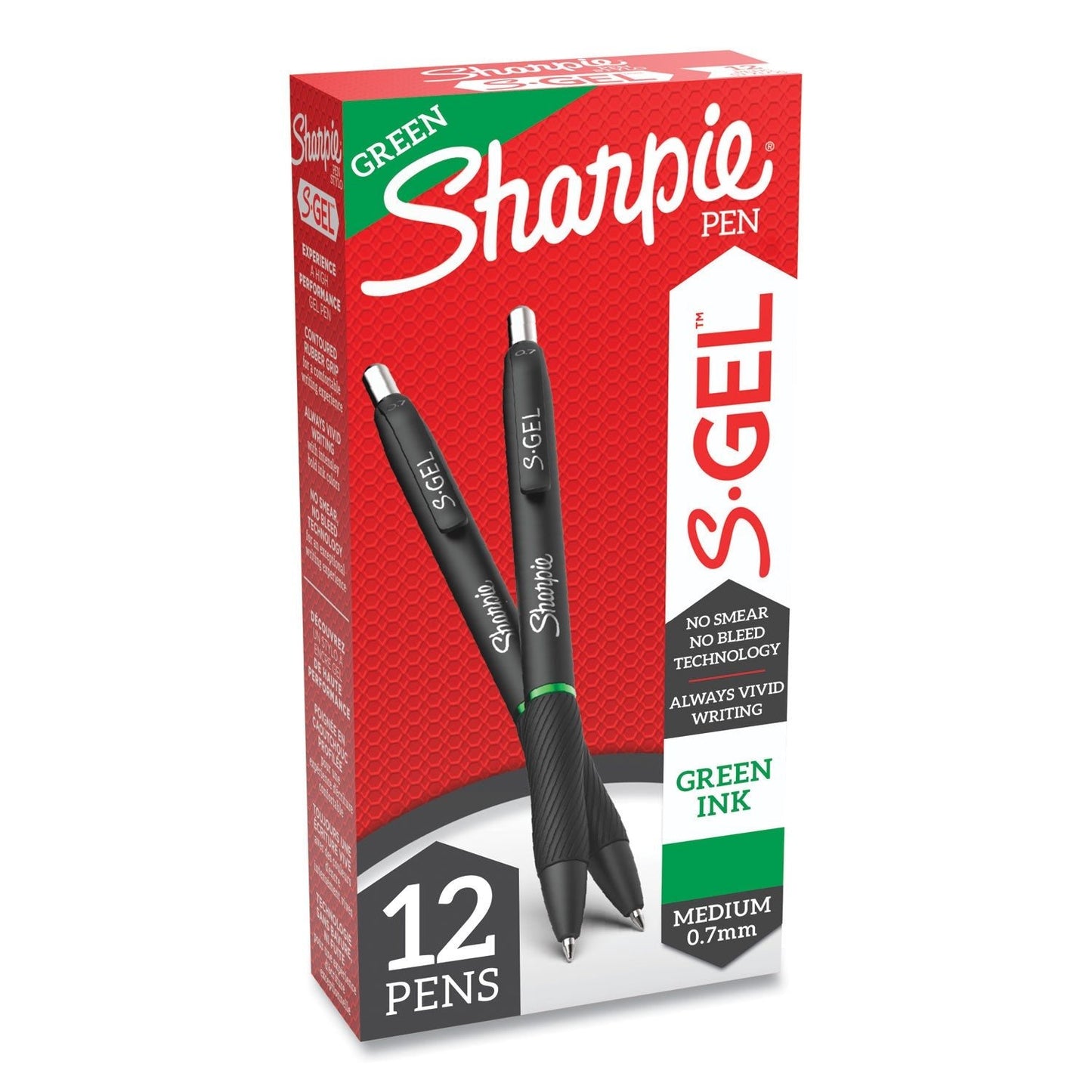 Sharpie S - Gel High - Performance Gel Pen, Retractable, Medium 0.7 mm, Green Ink, Black Barrel, Dozen - themonogram manor 